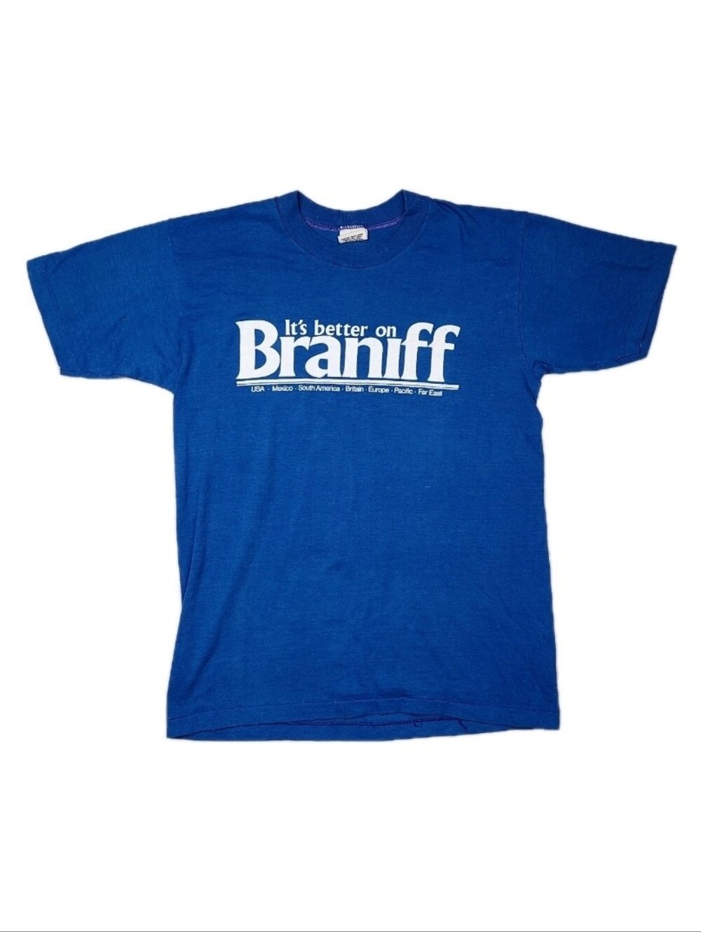 Vintage 70s Braniff Airways Airplanes Promo T Shirt Size Medium USA Made - RARE